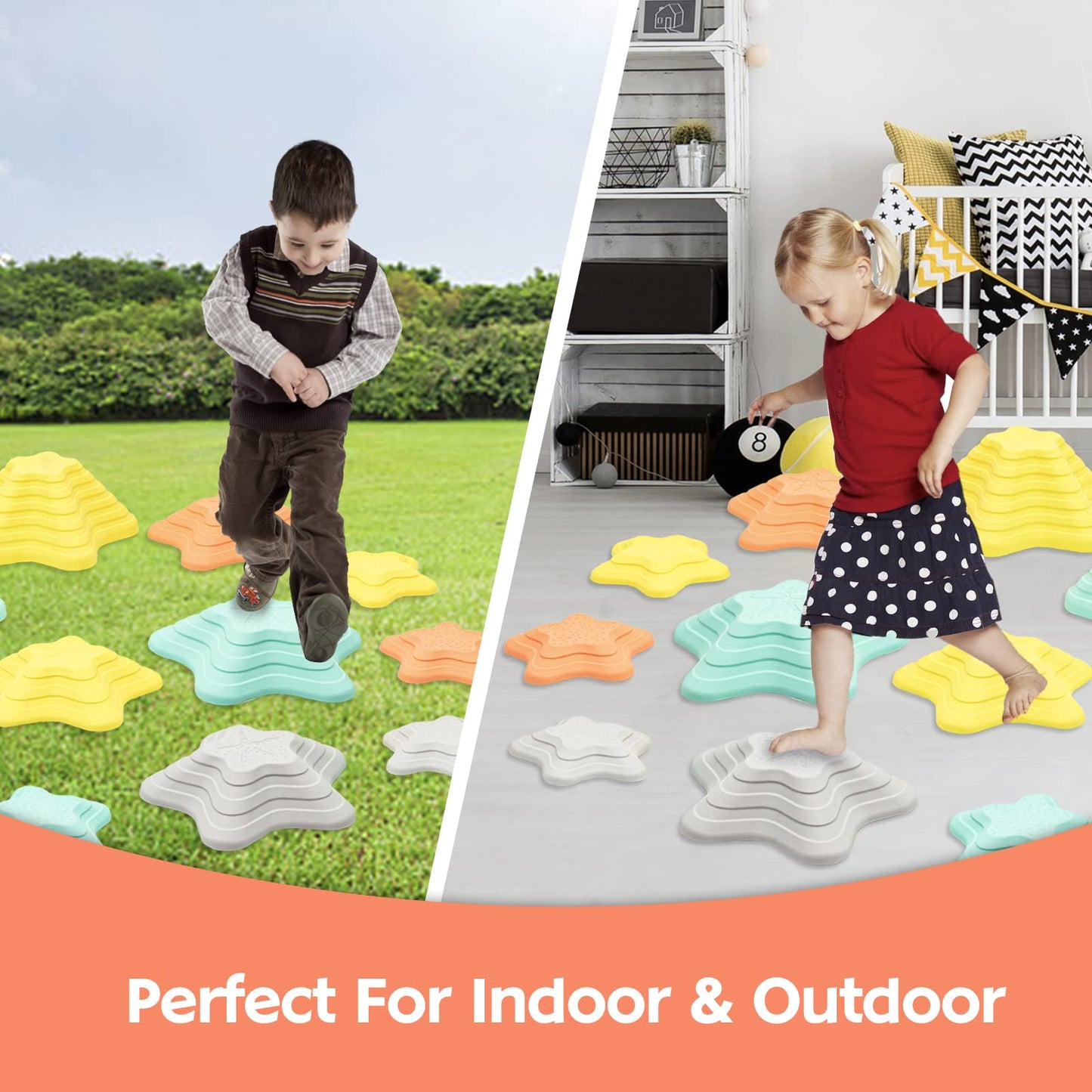 Balance Stepping Stones For Kids 11Pcs Anti-Skidding Stepping Stones Set Balance Blocks Indoor & Outdoor Kids Fitness Equipment