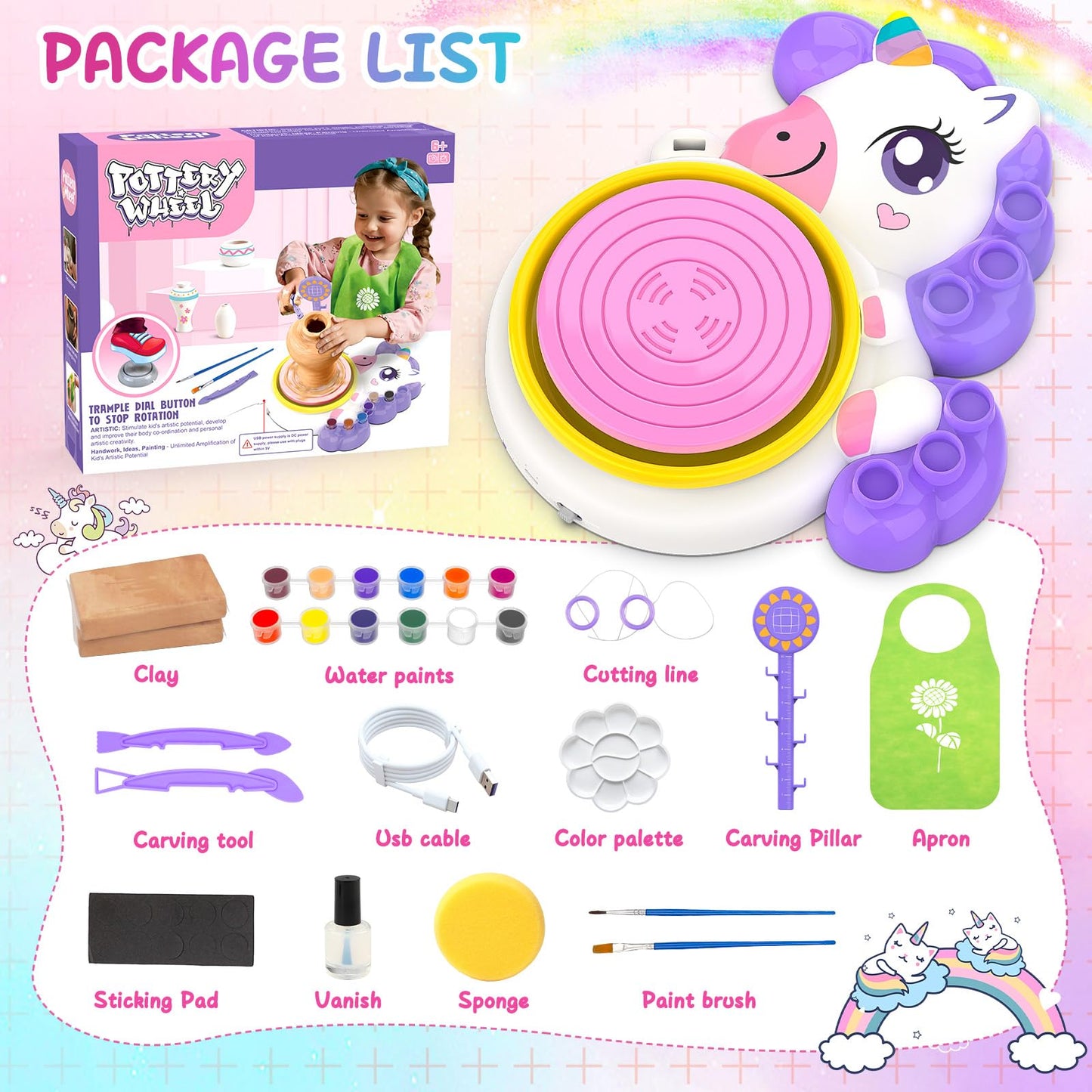 Aujazyble Pottery Wheel for Kids - Complete Craft Kit, Purple, Small, Model NO.XJ805, Ideal for Ages 8-12, Includes Clay & Art Supplies