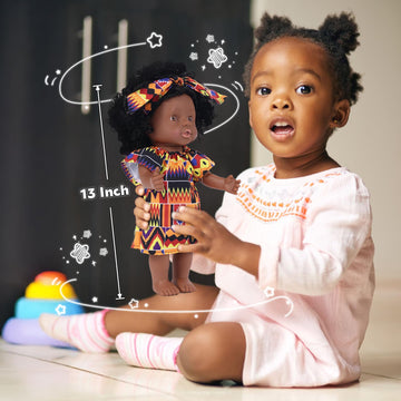 Gagaku Black Baby Doll,13 Inch Black Baby Dolls For 3 4 5 6 Years Old Girls With Curly Hair, Plush Pet Dogtoy,Small Baby Dolls F