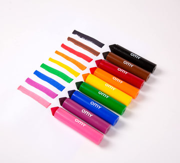 Omy Jumbo Washable Markers - Box of 9 Bright Colors, Non-Staining Ink, Ideal for Toddlers, Ages 18 Months and Up