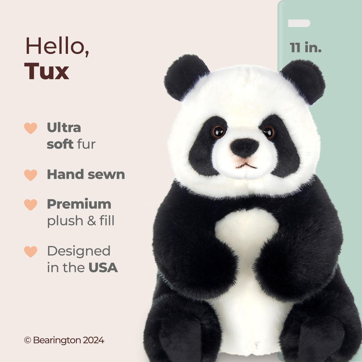 Bearington Tux Plush Panda Bear Stuffed Animal, 11" Soft Plush Toy, Black & White, Model 49223848755483