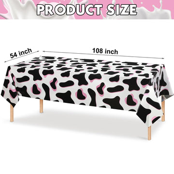 Tiamon 3 Pcs Pink Cow Print Tablecloth 108 x 54 Inch Birthday Party Table Cloth Disposable Plastic Cover for Disco Pink Cowgirl