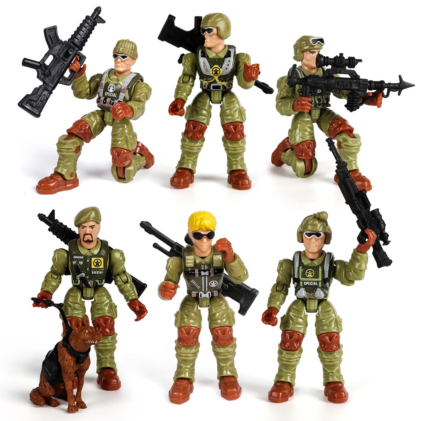 HAPTIME Army Men Action Figures with   Toy Soldiers for Boys  Plastic Army Toys for Boys 6-8  Birthday Gift for Military Collectors (6Pcs Green)