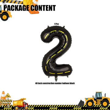 Construction Balloons 40 Inch Construction Number Balloon 2 Black Construction Truck Themed Bulldozer Dump Truck Foil Mylar Ball