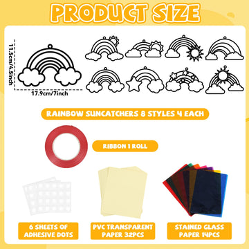 QOUBAI Rainbow Suncatchers Craft Kit - 32 Sets DIY Stained Glass Effect, Paper, 10.04"x10.12", Colorful, Model QB1073