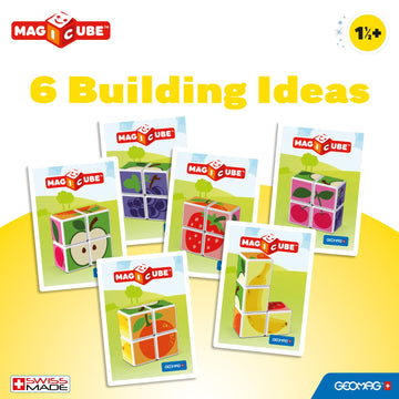 Geomag Magicube Fruit 4-Piece Magnetic Cubes Building Set, Toddlers & Kids Ages 1.5+, Stem-Endorsed Educational Toy, Swiss-Made, Creativity & Early Learning Fun, 6 Adorable Building Ideas