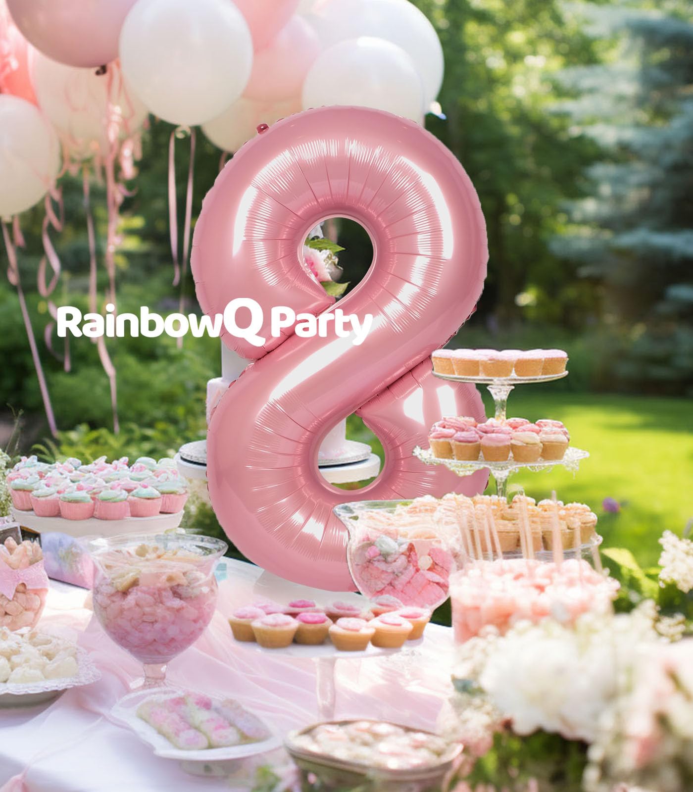Rainbowq Party 8 Balloon Number 40 Inch For Boy Or Girl Big Pink 0-9 Foil Mylar Large 8 Number Balloon Happy 8Th Birthday Party