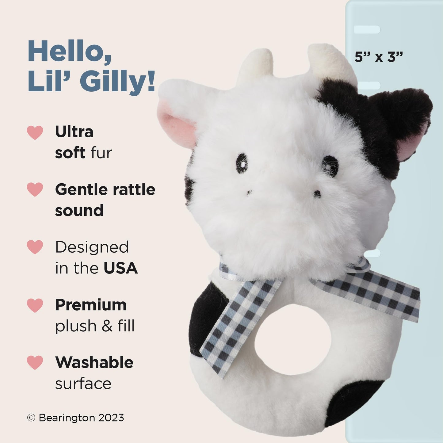 Bearington Collection Lil' Gilly 5.5 In Cow Baby Rattle - Baby Wrist Rattles - Plush Rattles Gift For Newborn