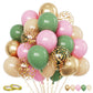 Pink And Green Balloons, 60Pcs Sage Green Pink Party Balloons, 12Inch Olive Green Pastel Pink Balloons Metallic Gold Confetti Ba