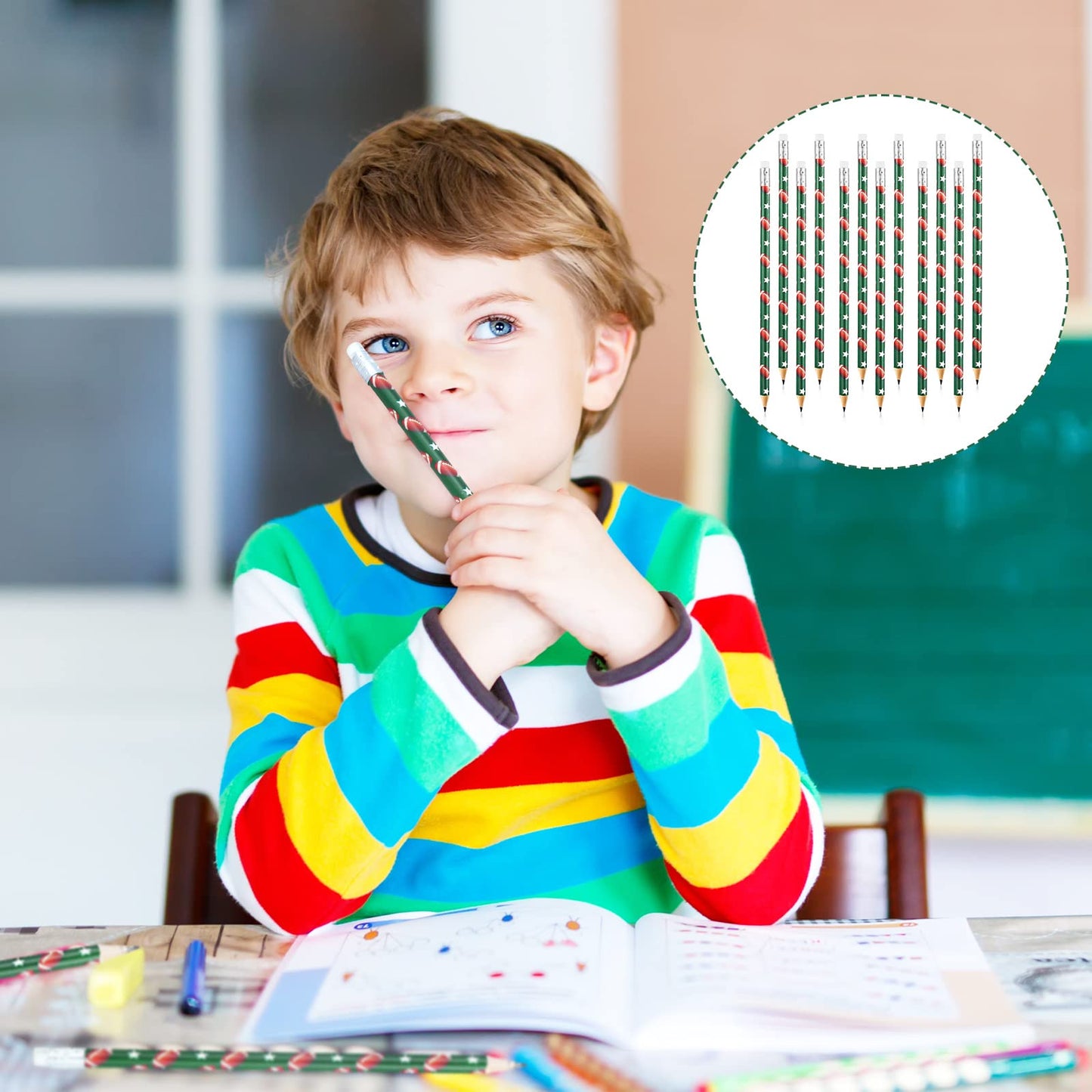 Tinlade 72 Pcs Sports Pencils And Erasers For Kids Fun Wooden Pencils For Kids Boys Sports Themed Birthday Party Favors Students Stationery Party School Office Supplies(Football)
