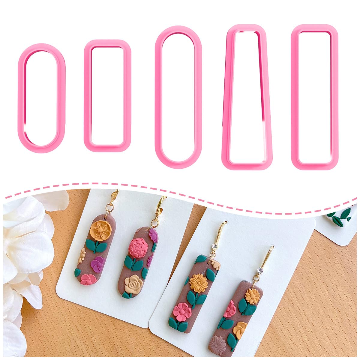 Keoker Polymer Clay Cutters, Long Dangle Shape Polymer Clay Cutter, Basic Polymer Clay Cutters, Clay Earrings Cutters. (5Pcs B)