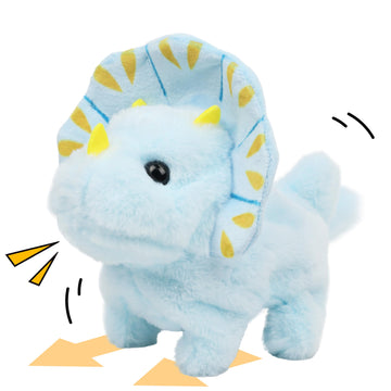 Cuteoy Walking Blue Dinosaur Stuffed Animal Talking Wagging Nodding Educational Plush Triceratop Toy Electric Interactive Animated Plushies For Girls Boys Birthday