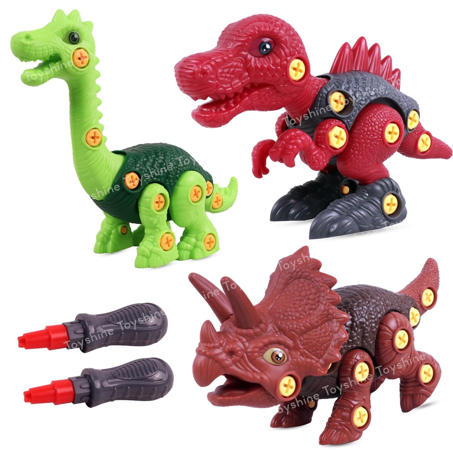 Toyshine Pack Of 3 Stem Take Apart Diy Dinosaur Construction Building Playset Toys With 2Pc Plastic Screwdriver Transform Explor