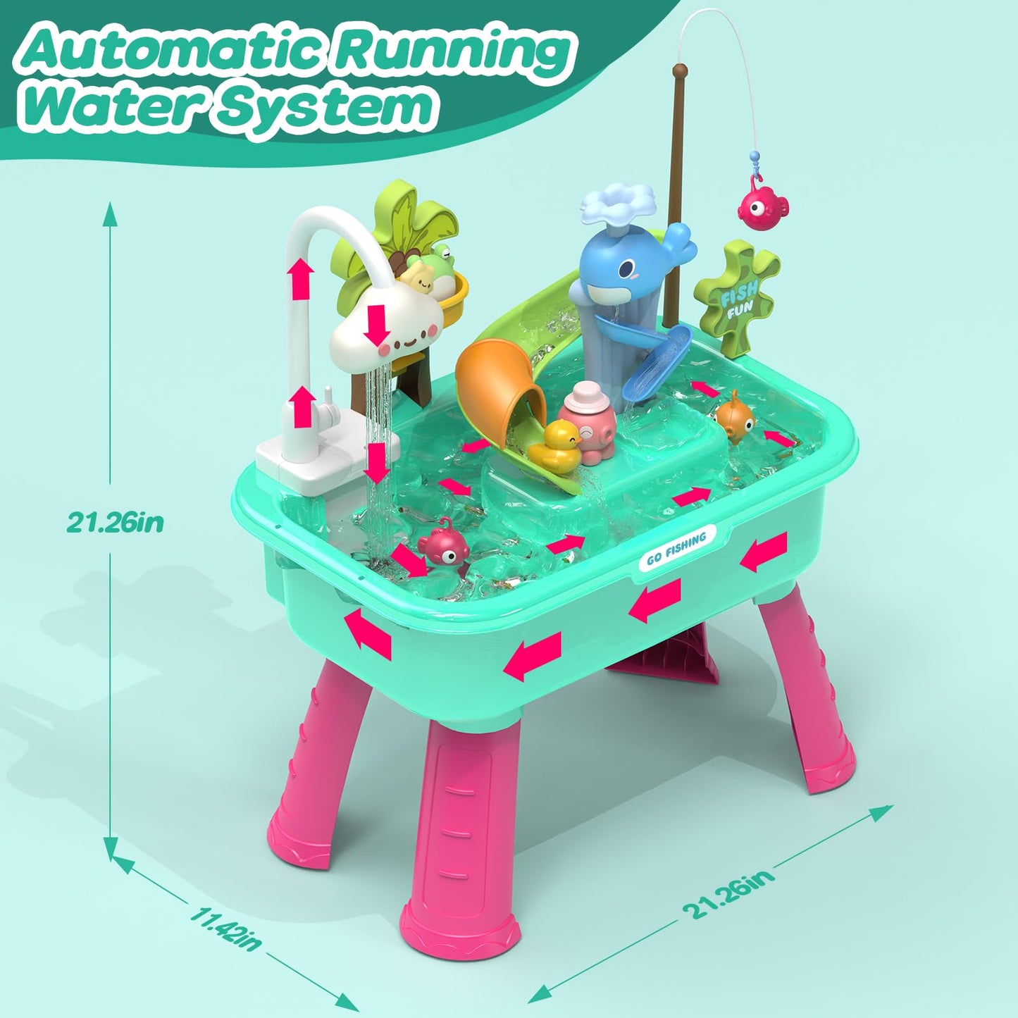 Color Changing Kitchen Play Sink Toys with Running Water for Kid,Electric Water Table with Animals, Food, Tableware Accessories,