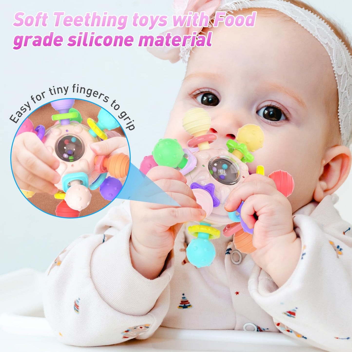 Baby Teething Toys For Babies 0-6 6-12 Months, Montessori Sensory Toys For 0 3 6 9 12 Months 1 One Year Old, Baby Essentials Rattles Newborn Infant Toys, Learning Educational Girls Boys Gifts