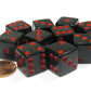 Set of 10 Six Sided Square Opaque 16mm D6 Dice - Black with Red Pip Die by Koplow Games