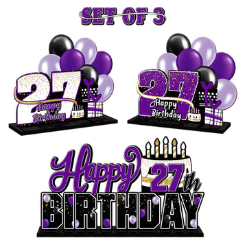 Lingteer Happy 27Th Birthday Purple Acrylic Table Topper Centerpieces Set - Cheers To 27 Years Old Birthday 27Th Bday Party Gift Decorations.