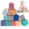 12 Pcs Baby Blocks 6 To 12 Months - Textured & Squeezable Soft Blocks - Stacking Blocks For Toddlers 1-3, Educational Blocks - N