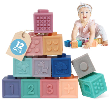 12 Pcs Baby Blocks 6 To 12 Months - Textured & Squeezable Soft Blocks - Stacking Blocks For Toddlers 1-3, Educational Blocks - N