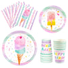 Wernnsai Ice Cream Plates Napkins And Cups - Ice Cream And Popsicle Theme Party Supplies For Girls Birthday Disposable Tableware Dessert Plates Luncheon Napkins Serves 16 Guests 64Pcs