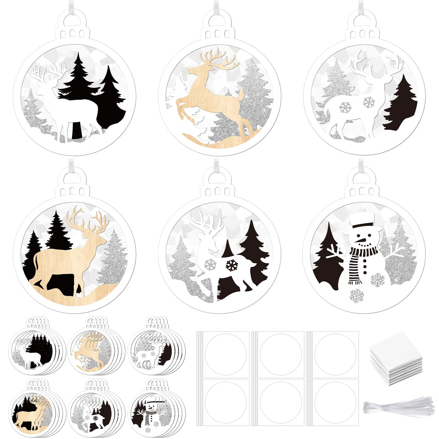 Epakh 24 Sets Winter Wonderland Crafts Kit Christmas Crafts Tissue Paper Sun Catcher Bulk Winter Xmas DIY Art Make Your Own Hang