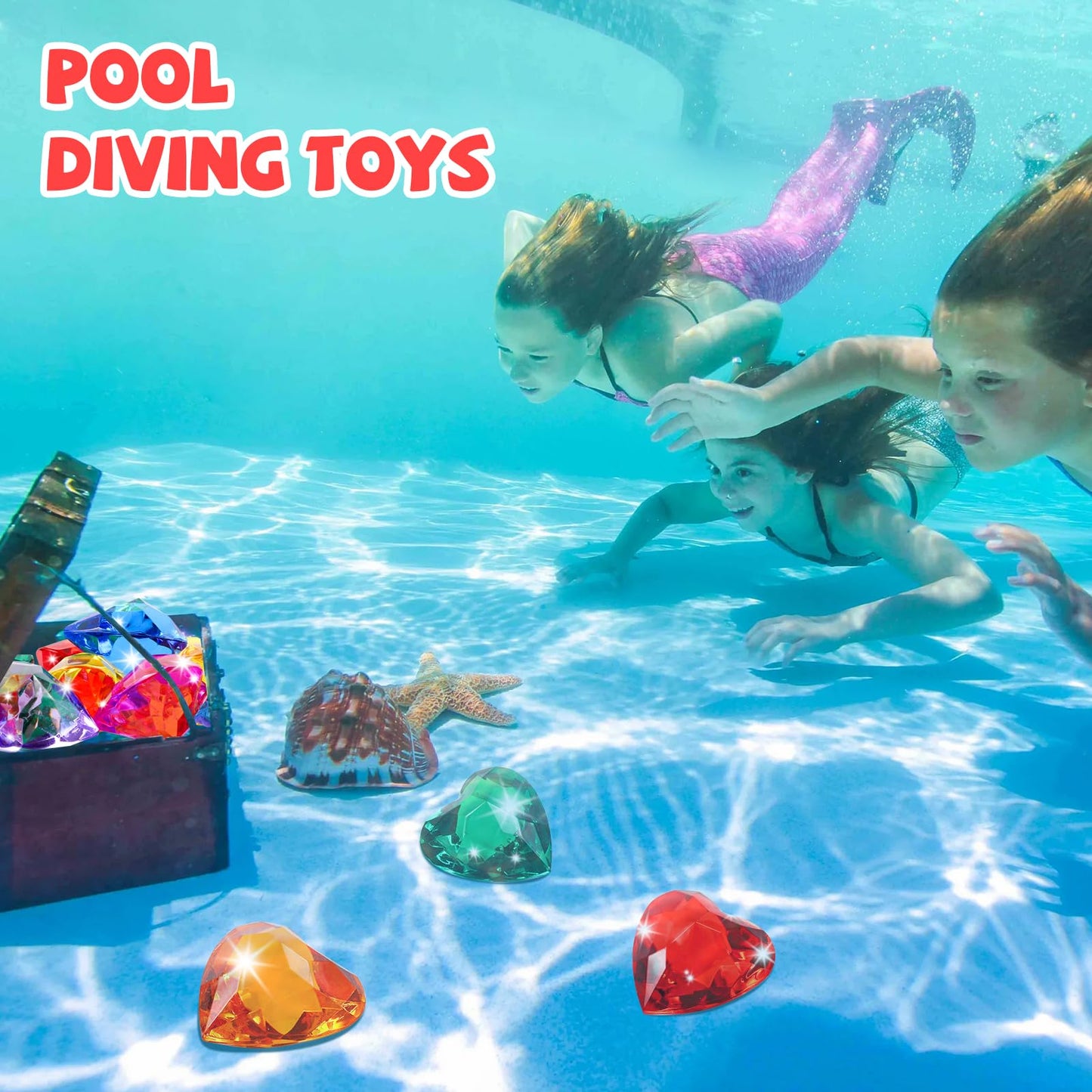 Niceup Heart Gemstones Pool Toys - 30pcs Acrylic 3D Gems, 1.57in, Multicolor, Model QSTZ-01 for Mermaid Treasure Hunt Party Favors