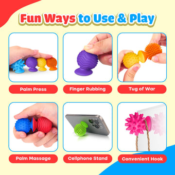 Sensory Fidget Toys Kids Adults :Textured Suction Cup Toys For Kids With Autism- Squishy Sensory Toys For Classroom Bath- 8 Pack Calm Down Corner Supplies For Boys Teens- Road Trip Activities For Kids