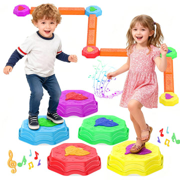 kenvc Stepping Stones for Kids, Light Up Musical Balance Beam and Non-Slip Toddler Balance Stones, Toddler Indoor or Outdoor Pla
