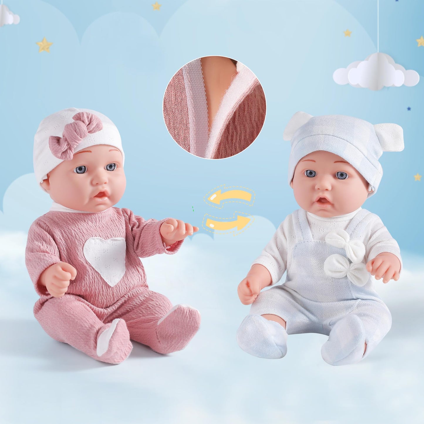Edollable 12 Inches Realistic Twins Baby Doll With Clothes And Pacifiers, Boy And Girl Baby Dolls Toy Set For Toddler Girls 36 M