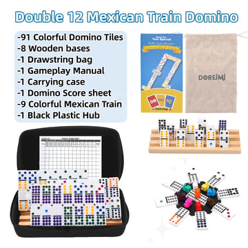 Mexican Train Dominoes Set With 8 Wooden Racks, Upgraded Double 12 Dominos Set For Kids, Adults Travel Mexican Train Set With 91