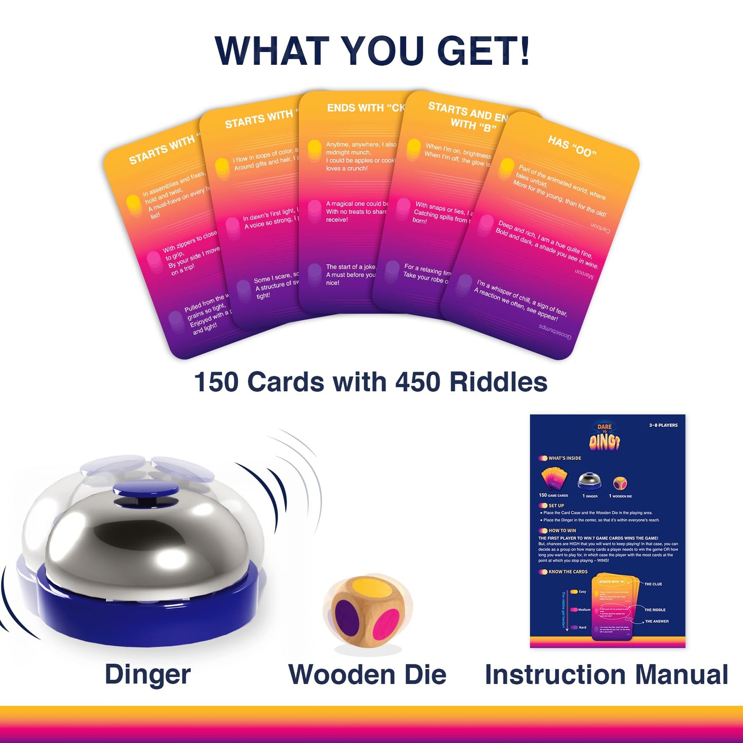 Gouda Games Dare to Ding - Fast-paced Card Game for 3-8 Players, Family-Friendly, Multicolor, 19.2x15.1x5.9 cm, Model SK