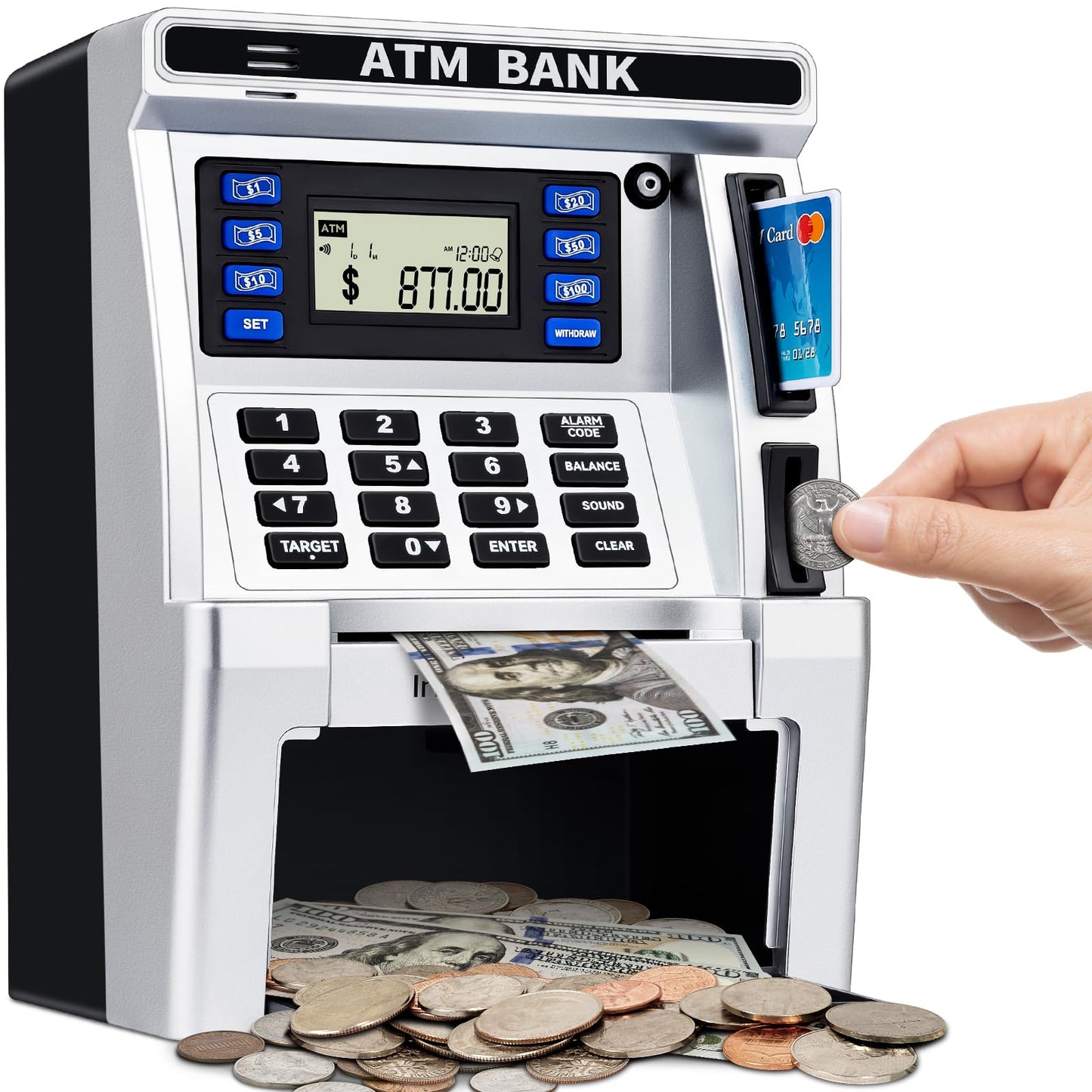 Baodlon Piggy Bank For Kids, Atm Machine Bank For Real Money With Debit Card, Bill Feeder, Coin Recognition, Balance Calculator, Electronic Savings Safe Box, Cool Stuff Toys Gifts For Teen Boys Girls
