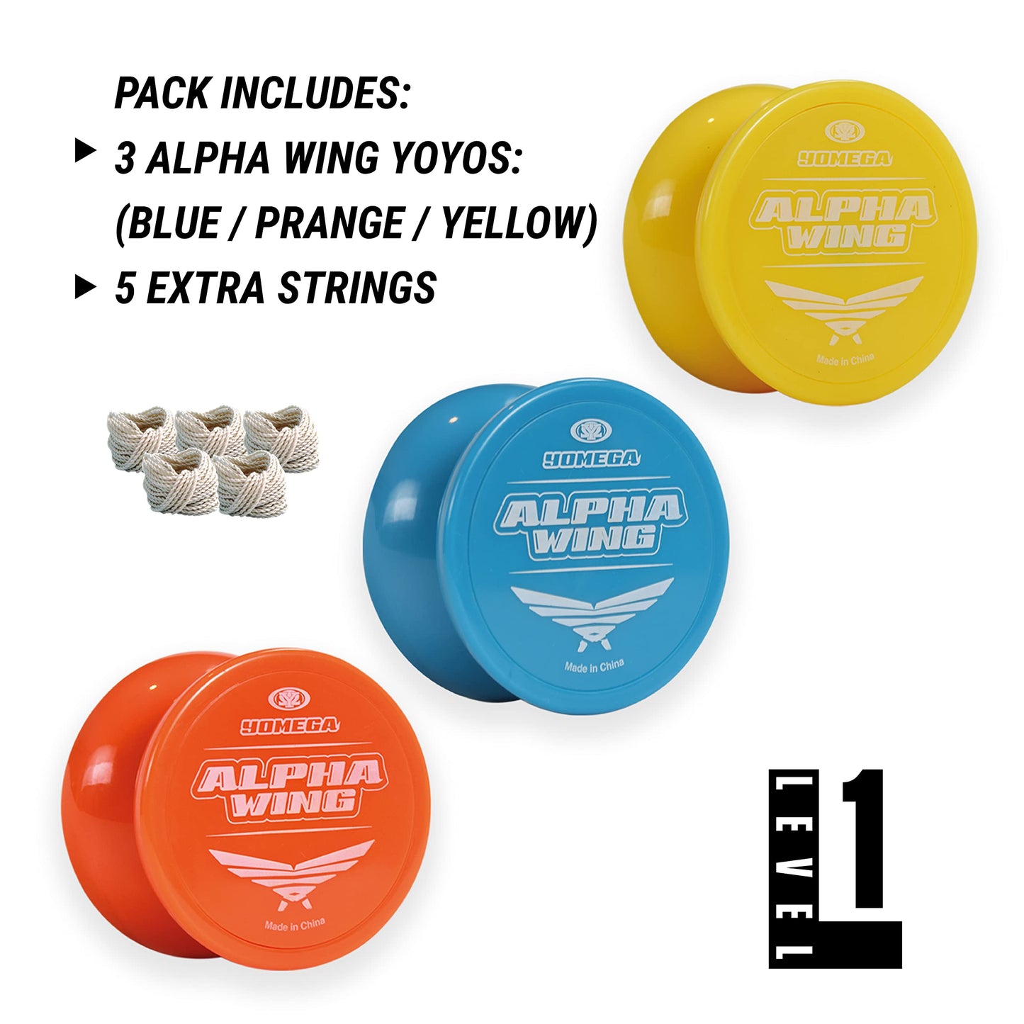 Yomega 3X Alpha Wing Yoyo, Fixed Axle Yo-Yo Designed For Beginner. String Trick Play And Fixed Axle Enthusiasts! (Solid)
