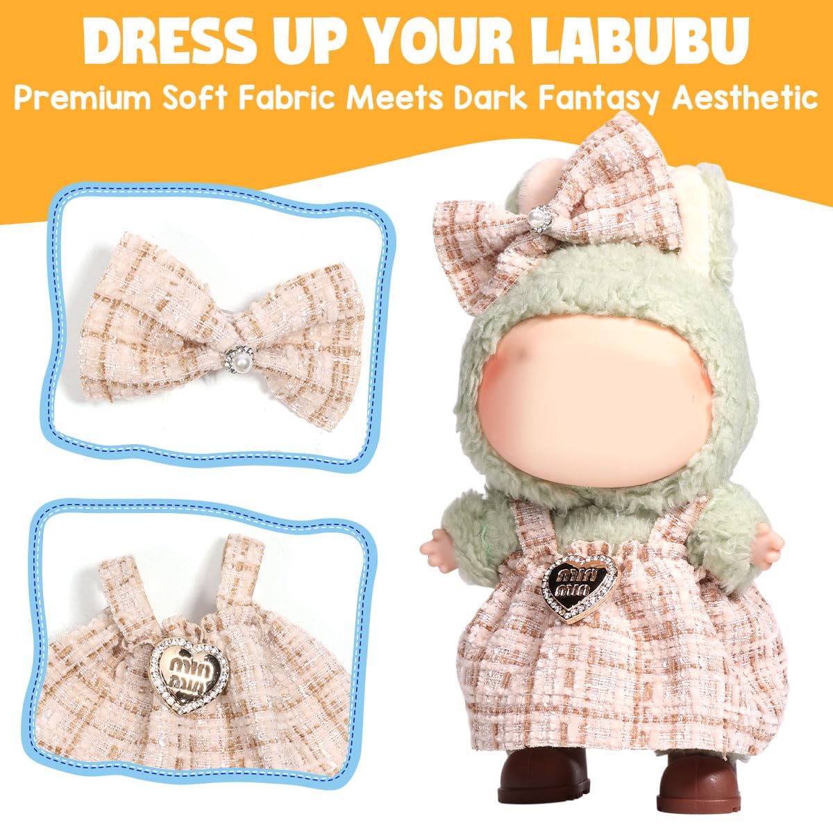 AICase for Labubu Clothes/for Labubu Outfits Clothes Set for 17cm Lububu Doll 2 Piece Set enhanced elegant Chic Dress Clothing for LA BUBU  Girls Stylish Adorable Dolls Clothes Accessories (No Doll)_01