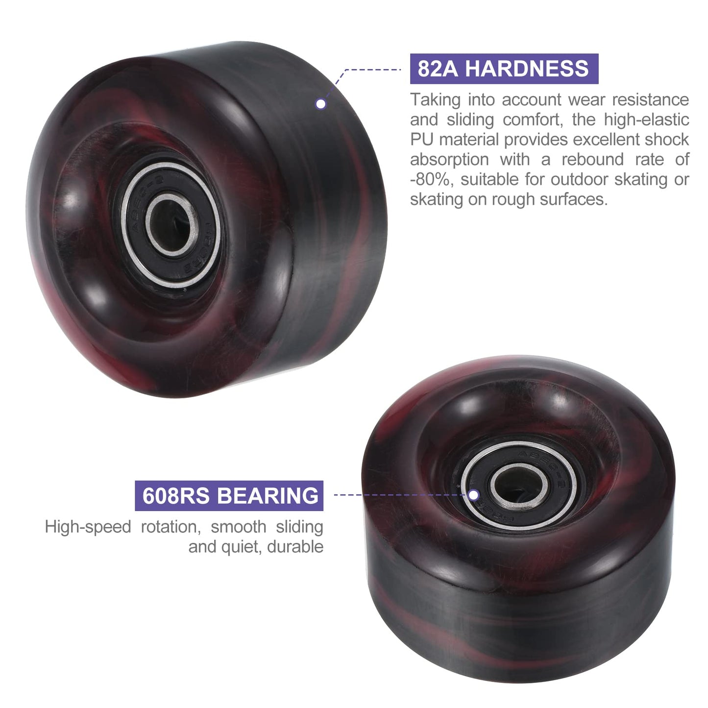Patikil 8 Pack Roller Skate Wheels Outdoor 58Mmx32Mm Quad Roller Skate Wheels With Abec-9 Bearing, 82A Pu Roller Wheels & 2 Toe