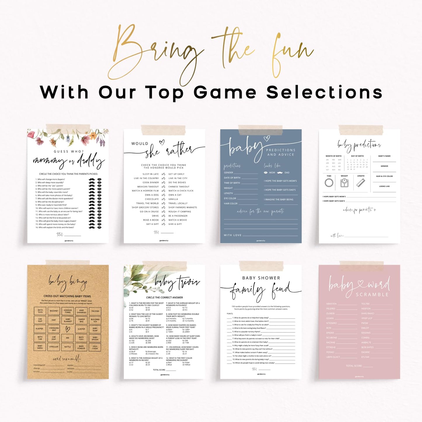 Gardencity 50 Baby Predictions & Advice Cards, Baby Shower Games Activity, Advice For New Parents To Be, 50 Cards - Kraft Minima