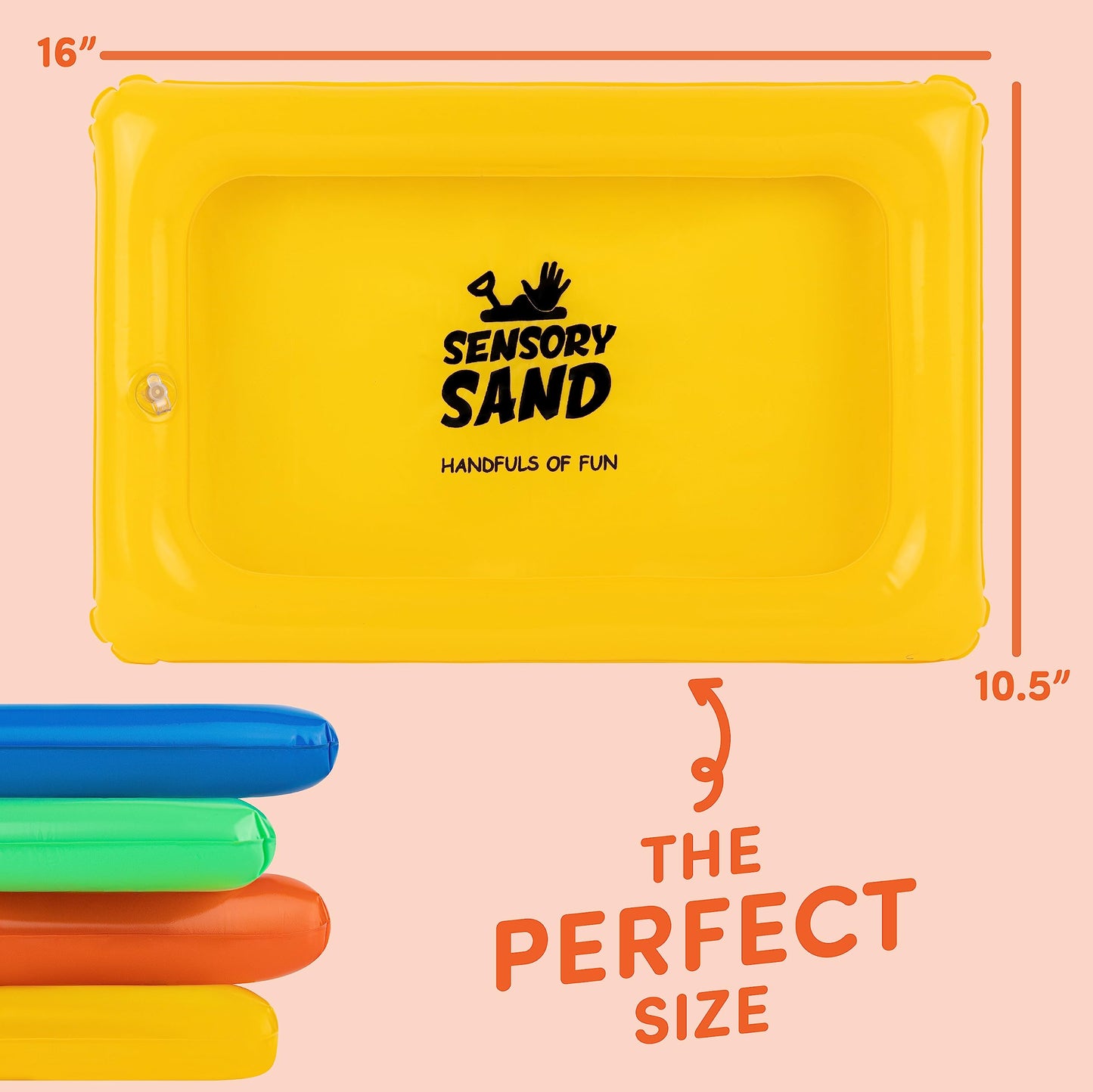 Sensory Sand Inflatable Sand Trays - Small 16.5"x10.5", Holds 2 lbs, Plastic, Available in Orange, Green, Blue, Yellow, Model SS4706