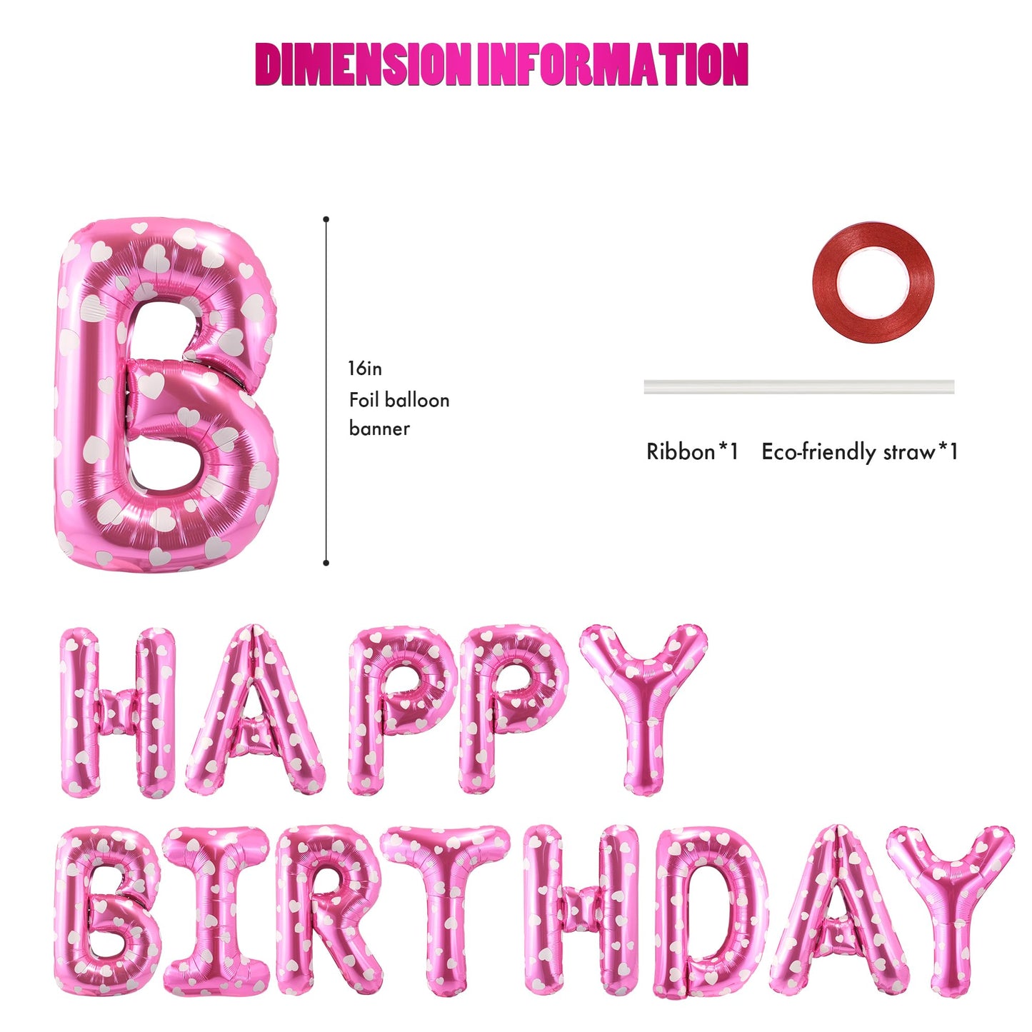 Canrevel Happy Birthday Banner 13Pcs 16 Inch Mylar Foil Letters Balloons Birthday Party Decorations For Kids And Adults - 3D Pin