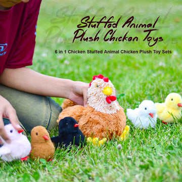Yohaki 6 In 1 Chicken Stuffed Animal Toys With House Little Chickens Can Make Chirping Noise For Kids Boys Girls Bird Hen Plush