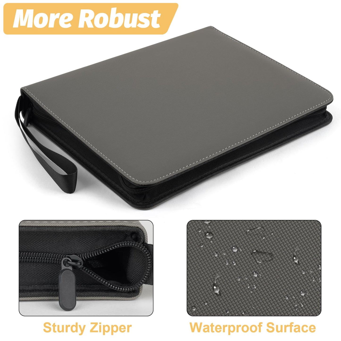 GERMUN 9 Pocket Card Binder  enhanced Zip Trading Card Binder  720 Double Sided Pocket PU Card Collection Binder  Collector Card Album  Card Folder for MTG  TCG  Sports Cards  Game Cards (GREY)