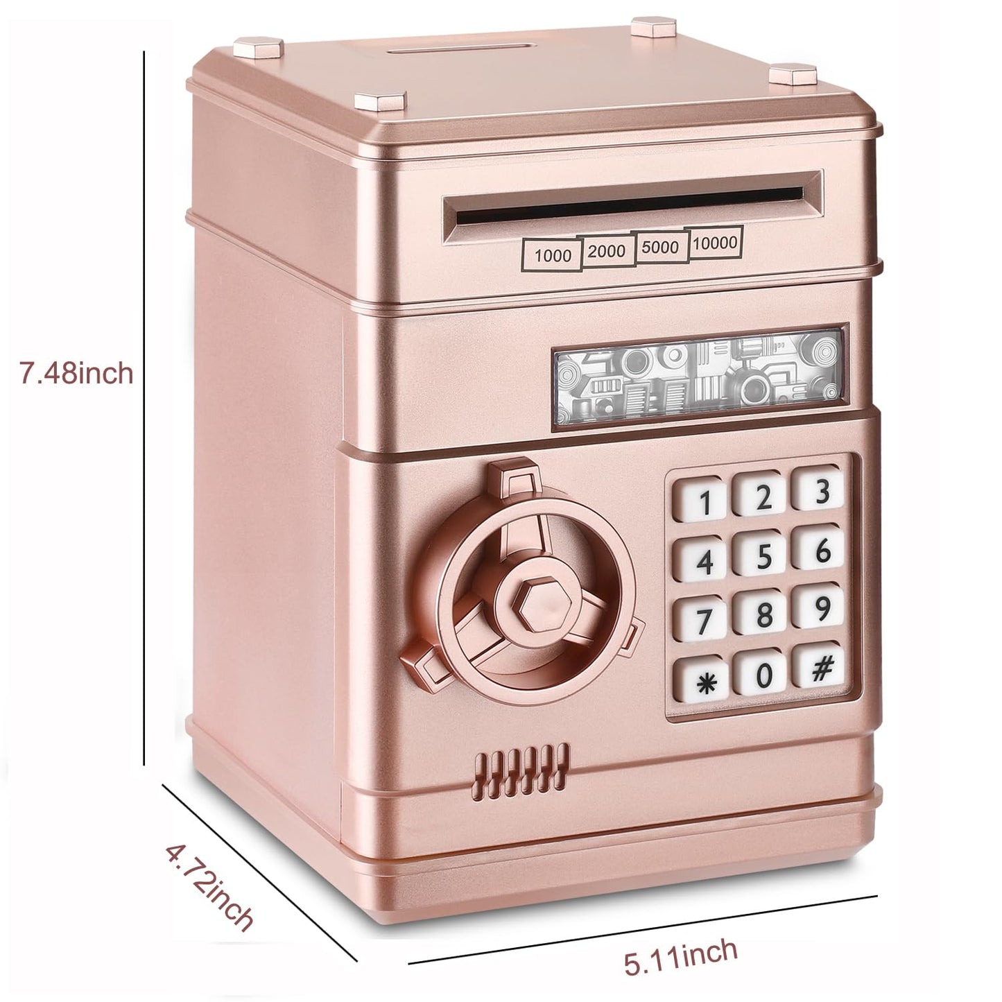 Adevena Electronic Piggy Bank, Mini Atm Password Money Bank Cash Coins Saving Box For Kids, Cartoon Safe Bank Box Perfect Toy Gifts For Boys Girls (Rose Gold)