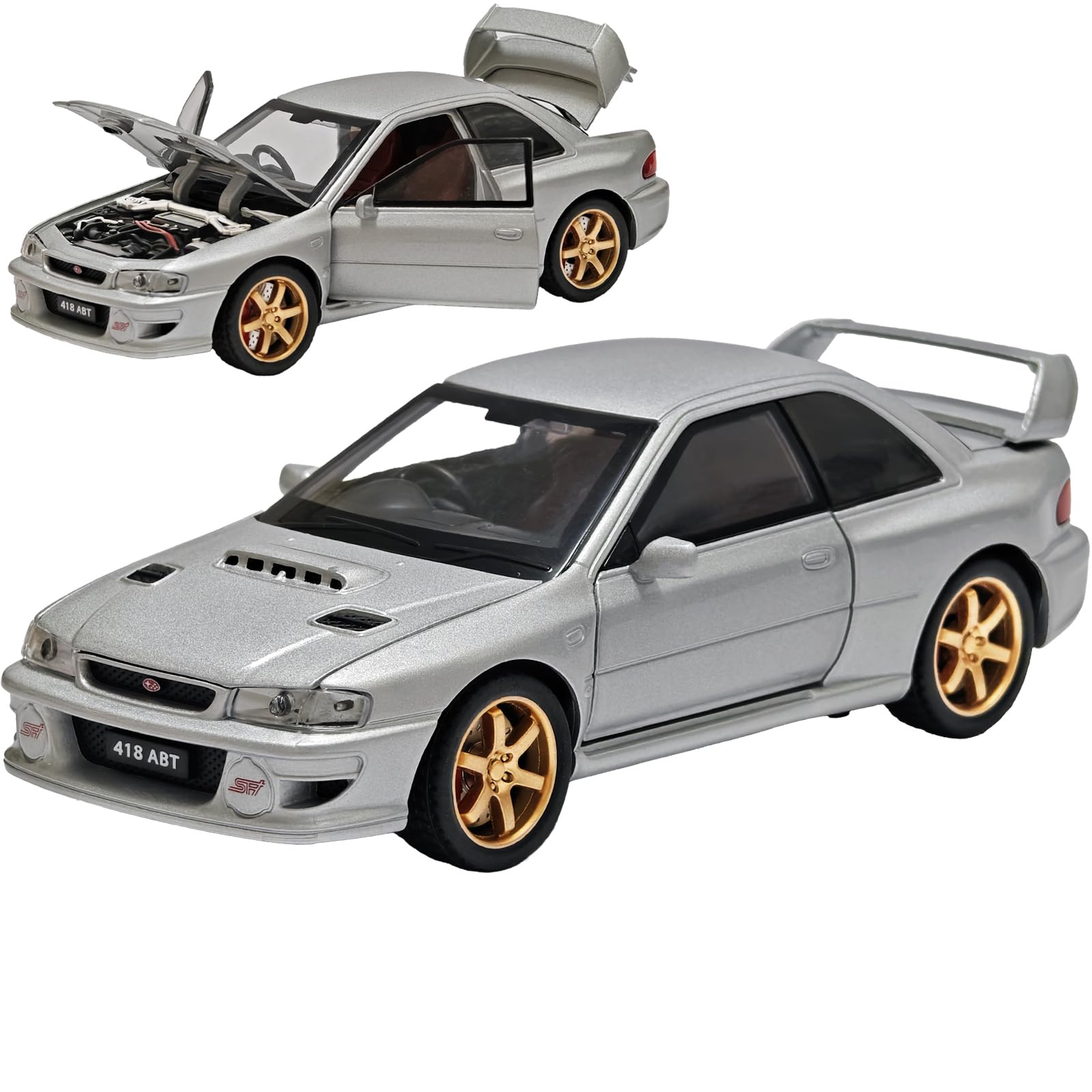 ERBADIHAGO Toy Cars Compatible for Subaru 1998 Impreza 22B Sti Version 1/32 Metal Model Car Pull Back Car Toys with Light and So