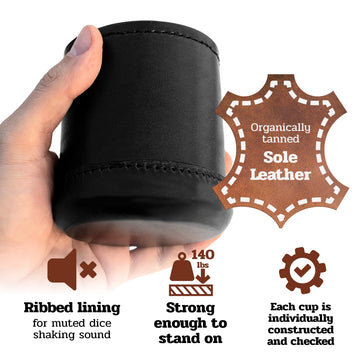 Alex Cramer Golden Gate Dice Shaker Cup Set - Leather Cup with 5 White Dice, Drawstring Pouch, & Liar’s Dice Book - Black Lining