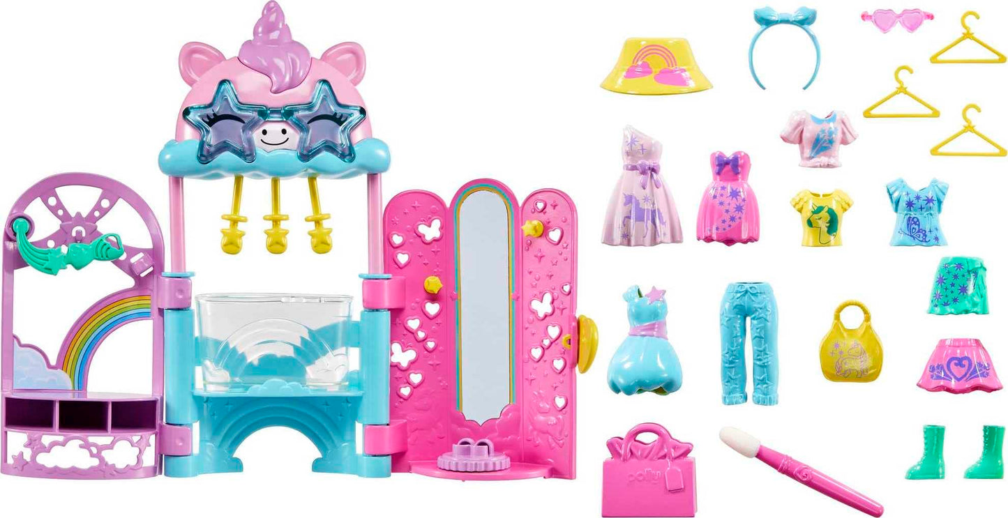 Polly Pocket Dolls & Playset, Unicorn Toy With 2 Dolls & 19 Fashion Accessories, Glam It Up Style Studio