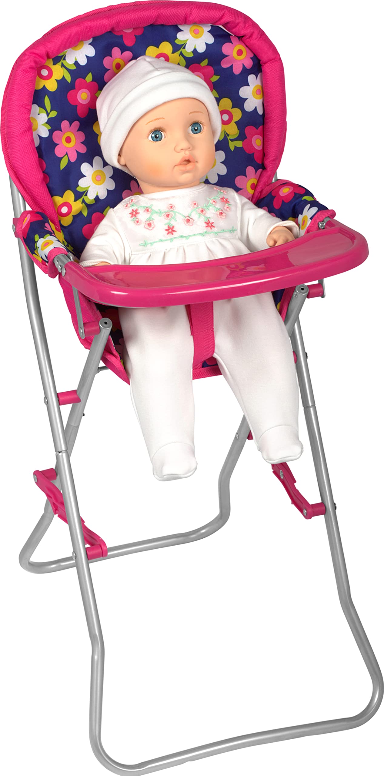 Fash N Kolor - Baby Doll High Chair With Tray, Fits Up To 18 Inch Baby Dolls, Flower Print Toddler Furniture Toy High Chair For Dolls Toys Easy To Fold For Compact Storage