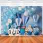 Boy One Birthday Party Backdrop Blue White Hot Air Balloon Little Bear Photography Background 1St Birthday Photo Booth Kids Boys