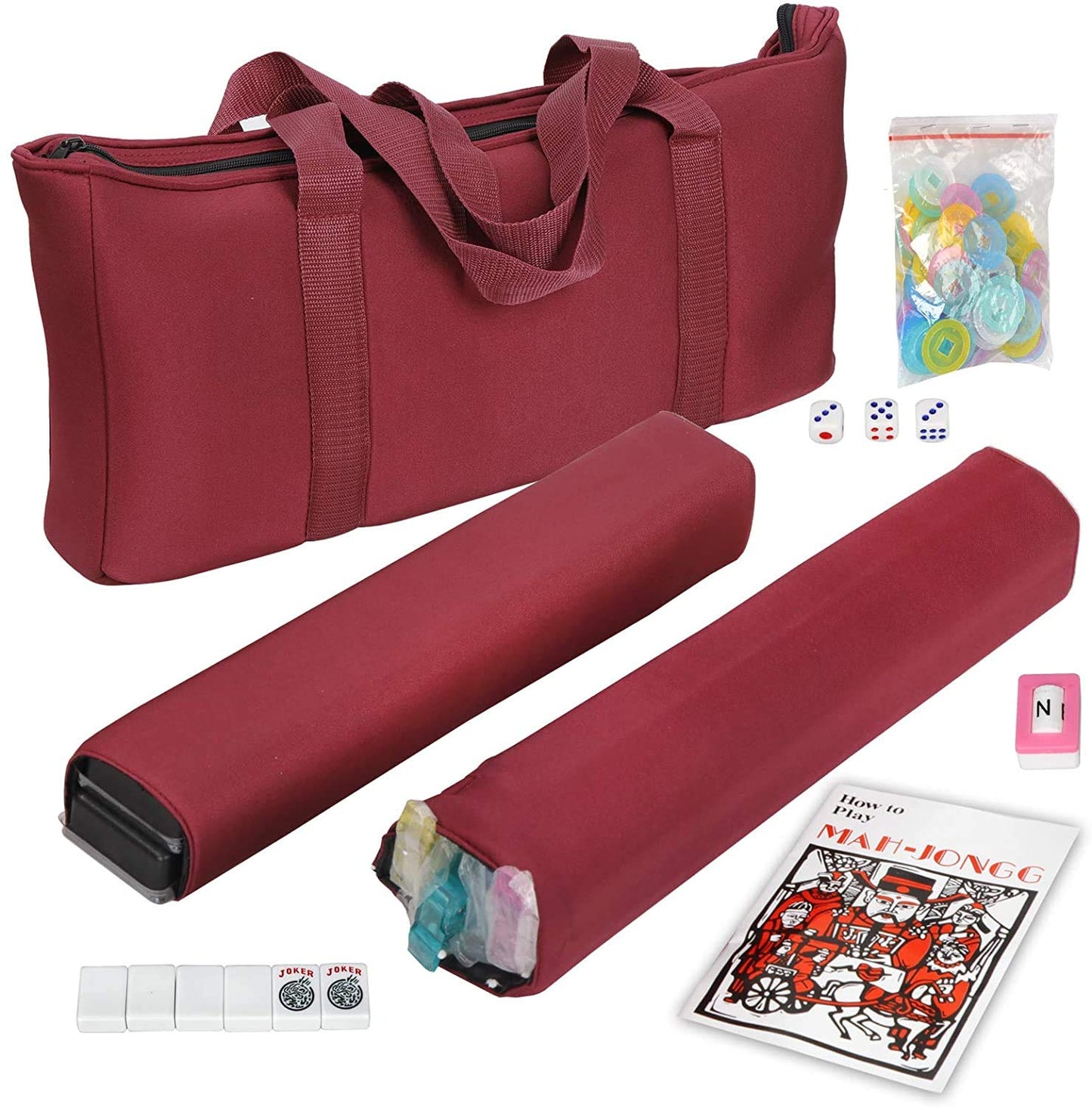 C&H Solutions American Mah Jongg Complete Set, 166 Tiles, Nylon, White Combo Rack with Soft Bag