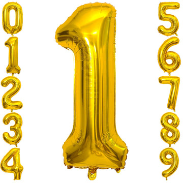 1 Number Balloon Gold 40 Inch Big Foil Mylar 1St Balloons For 1 Year Old Boy Girl Birthday Party Decorations Wedding Anniversary