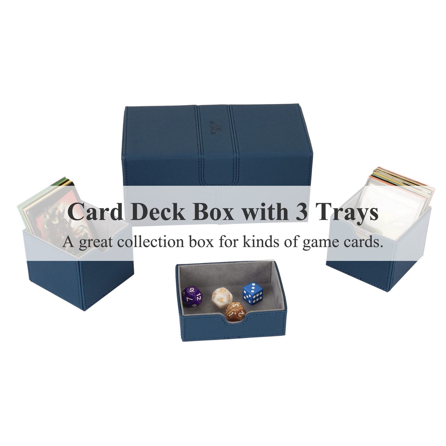 Aegis Guardian Card Deck Box For Mtg With 3 Tray Commander Deck Box Hold 200+ Double Sleeved Cards, Pu Leather 7 Strong Magnets