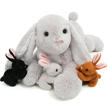 Beniny Big Bunny Stuffed Animal 24'' - Large Stuffed Bunny Rabbit Plush Toy Gifts For Kids - Cuddly Mommy Bunny Surprise With 3